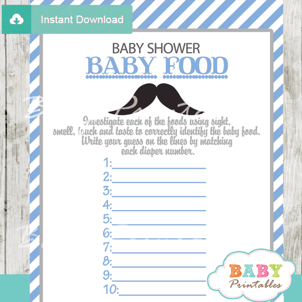 Blue Grey Mustache Baby Shower Games D113 Baby Printables