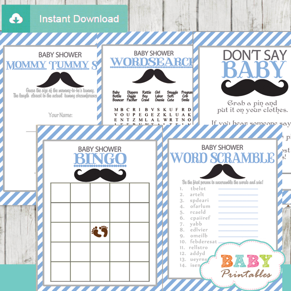 Little Man Mustache Chevron Baby Shower Games Pack 8 Printable Games 