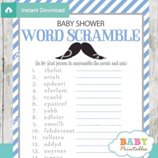 Blue Grey Mustache Baby Shower Games - D113 - Baby Printables