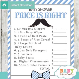 Blue Grey Mustache Baby Shower Games - D113 - Baby Printables