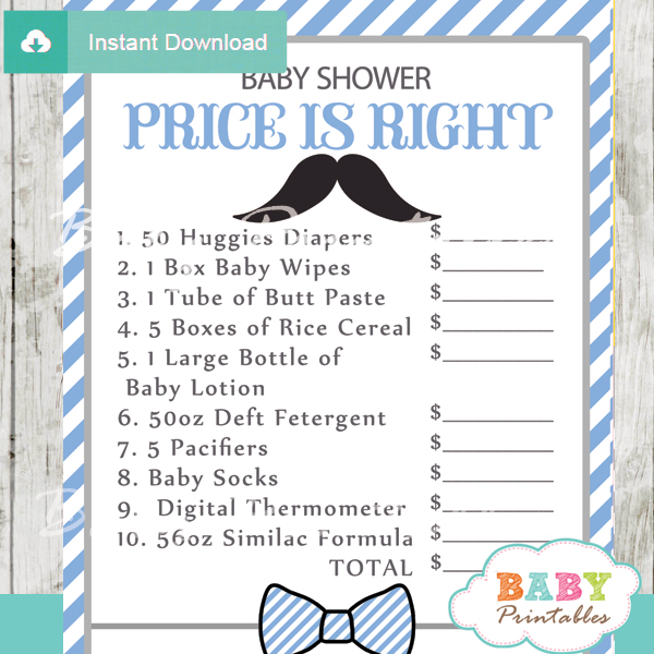 Blue Grey Mustache Baby Shower Games D113 Baby Printables