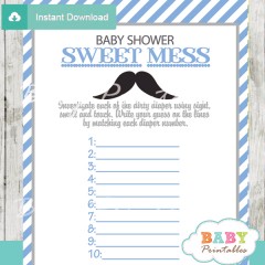 Blue Grey Mustache Baby Shower Games - D113 - Baby Printables