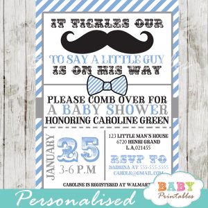 little man mustache bash baby shower invitations blue