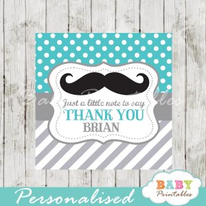 turquoise printable custom mustache baby shower gift labels
