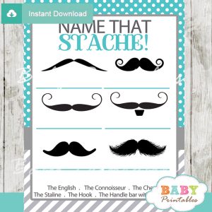 printable turquoise name that mustache baby shower game