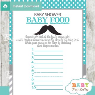 Turquoise Grey Mustache Baby Shower Games - D114 - Baby Printables