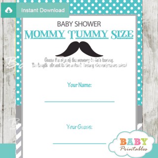 Turquoise Grey Mustache Baby Shower Games - D114 - Baby Printables