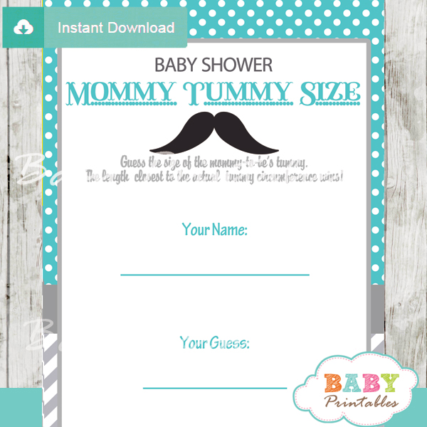 mustache Baby Shower Game Guess the Mommy's Tummy Size printable
