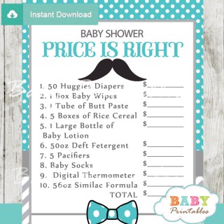 Turquoise Grey Mustache Baby Shower Games - D114 - Baby Printables