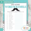 mustache printable word scramble baby shower games