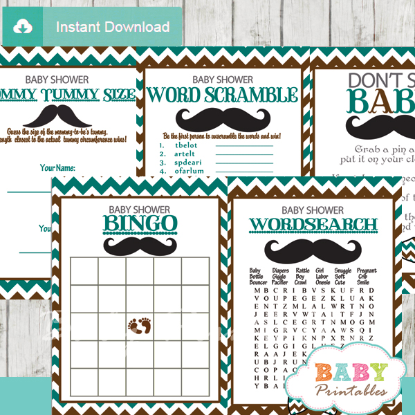 Free Printable Moustache Baby Shower Invitations