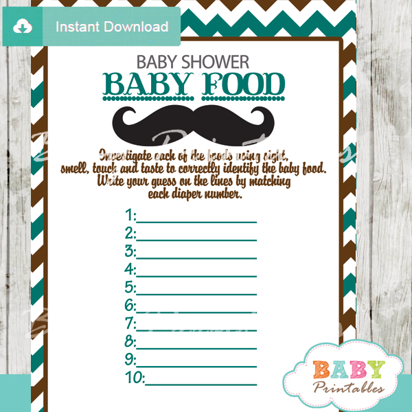 mustache printable baby shower games blind tasting baby food
