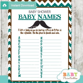 Blue Brown Mustache Baby Shower Games - D115 - Baby Printables