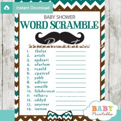 Blue Brown Mustache Baby Shower Games - D115 - Baby Printables