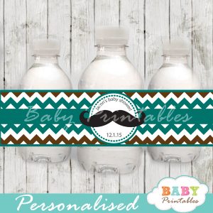 blue brown diy Printable Mustache Water Bottle Labels personalized