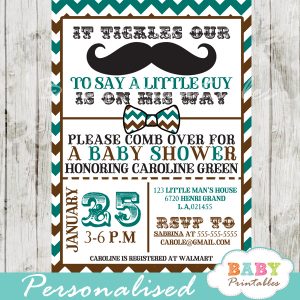 printable blue brown baby shower theme invitation