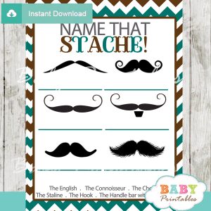 printable blue and brown name that mustache baby shower game