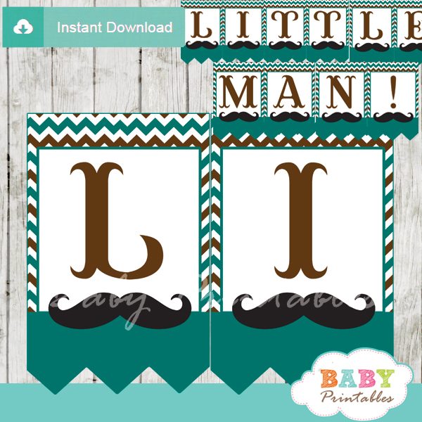 Blue Brown Mustache Baby Shower Banner D115 Baby Printables