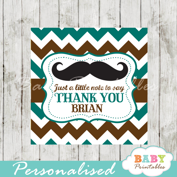 blue and brown printable custom mustache baby shower gift labels