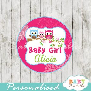 fushia printable owl family baby shower gift tags