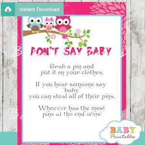 Printable owl Dont Say Baby Game pdf