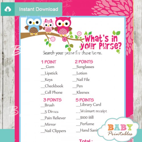 Hot Pink Owl Family Baby Shower Games - D120 - Baby Printables