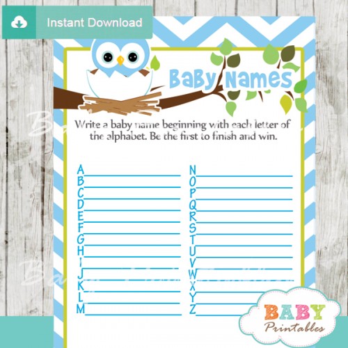 Blue Owl Baby Shower Games - D121 - Baby Printables