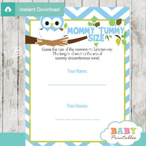 printable owl Baby Shower Game Guess the Mommy's Tummy Size
