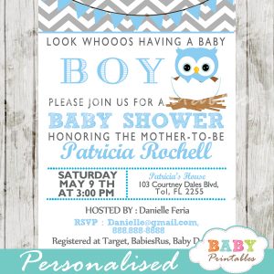personalized teal blue owl baby shower invitation printable