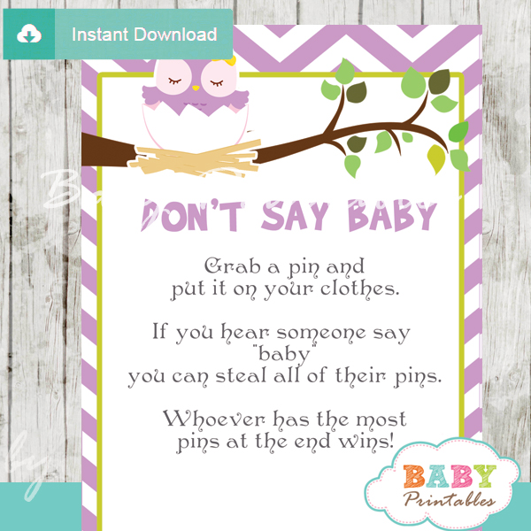 Printable owl Dont Say Baby Game pdf