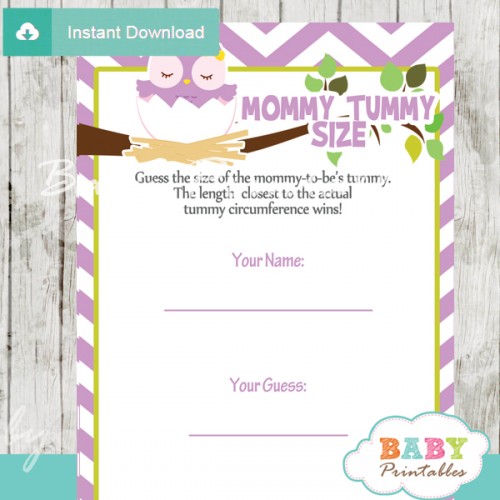 Purple Owl Baby Shower Games - D122 - Baby Printables