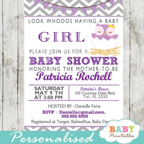 Floral Pink Owl Baby Shower Invitations – D127 - Baby Printables