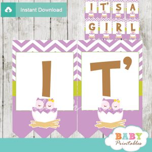 printable purple owl personalized baby shower banner