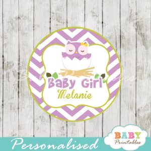 printable purple owl custom baby shower gift tags