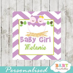 purple owl printable custom baby shower gift labels