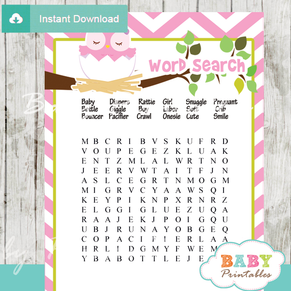 theme kits baby shower Baby Pink D123  Baby Shower Owl Printables   Bundle Games