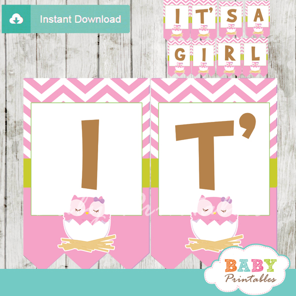 printable pink owl personalized baby shower banner