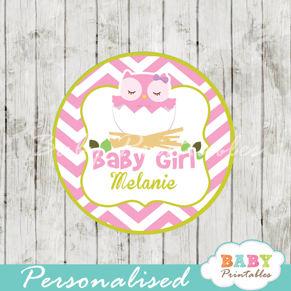 printable pink owl custom baby shower gift tags