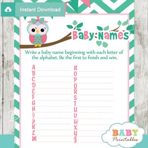 owl printable Baby Name Race Baby Shower Game