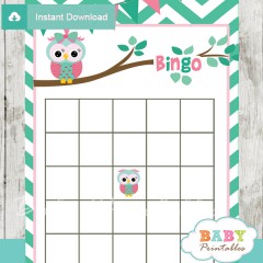 Mint Green & Pink Owl Baby Shower Games - D126 - Baby Printables