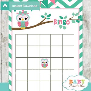 printable owl baby shower bingo games cards