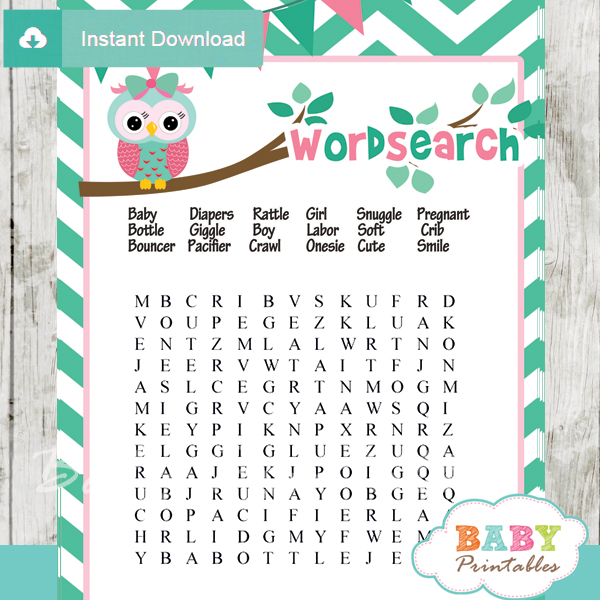 mint green pink owl baby shower games d126 baby printables