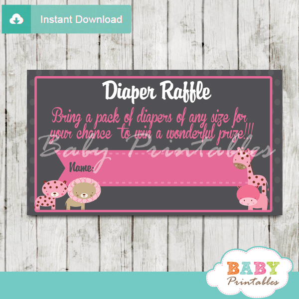 Pink Safari Baby Shower Diaper Raffle Tickets - D131 - Baby Printables