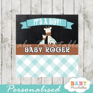 baby boy blue jungle giraffe printable chalkboard baby shower gift labels for favors