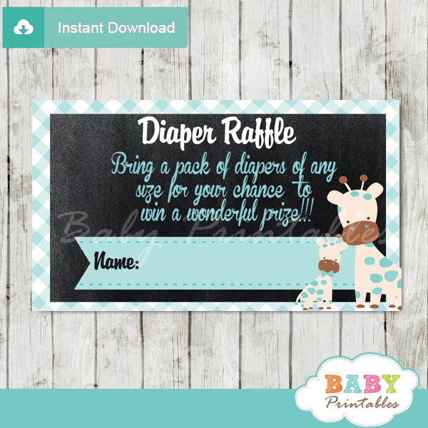 printable blue giraffe diaper raffle tickets boy baby shower