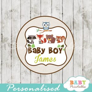 personalized woodland animals baby shower tags