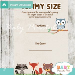 woodland themed printable Baby Shower Game Guess the Mommy's Tummy Size
