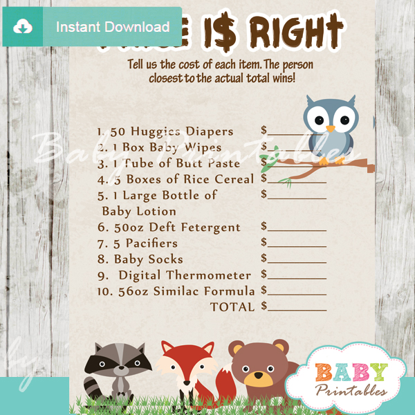 The Price is Right Game - Whale Printable Baby Shower Games –  OhHappyPrintables