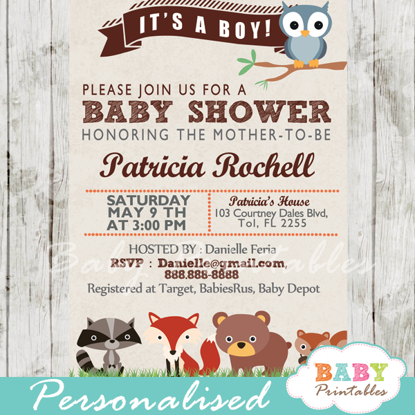 woodland animal baby shower invitations