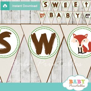 sweet baby printable woodland themed baby shower banner